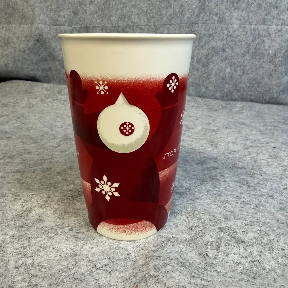 Starbucks 2010 Holiday Snowflake Red White New Bone China Coffee Mug Cup 16oz
